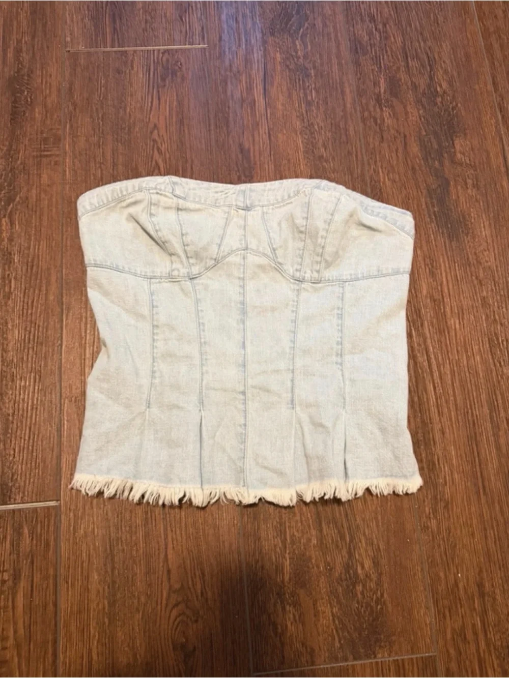 Free People Light Wash Denim Strapless Corset Tube Top